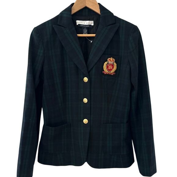 Andrea Behar x Boston Proper Chest‎ Emblem Chest Tartan Plaid Blazer Size 8 - Picture 2 of 9